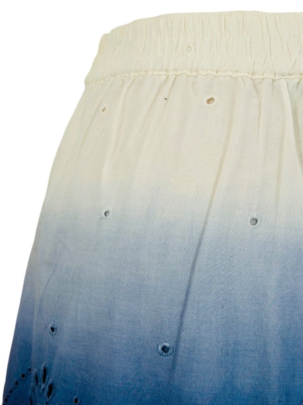 Express White Blue Ombre Eyelet Scalloped Tassel Mini Skirt | Coastal Boho 2K10s - Picture 9 of 16